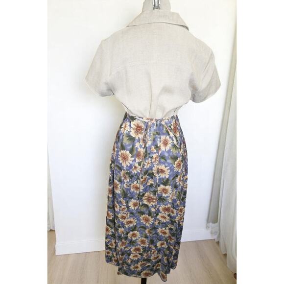 Vintage Frederick’s of Hollywood Linen Look Sunflower Floral Button Front Dress - Picture 8 of 14